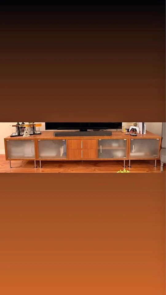 Wooden Glass TV Cabinet with Extra Doors