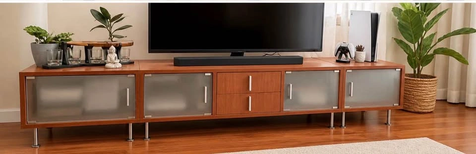 Wooden Glass TV Cabinet with Extra Doors - photo 3