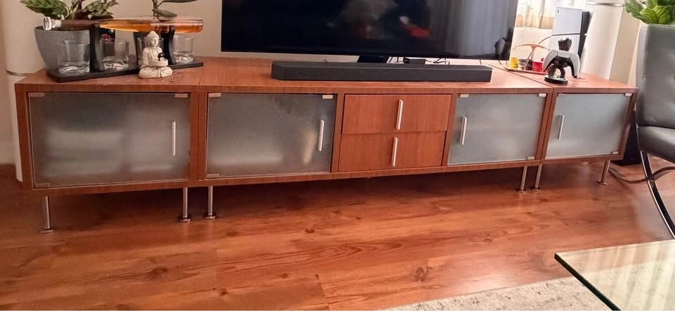 Wooden Glass TV Cabinet with Extra Doors - photo 4