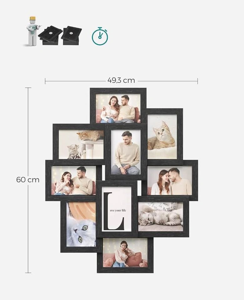 Brand New SONGMICS Black Collage Photo Frame (10 Photos, 4x6) - photo 3