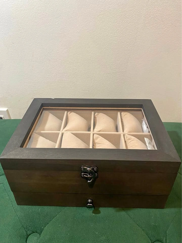 SONGMICS 8-Slot 2-Tier Watch Box Jewelry Drawer Glass Top