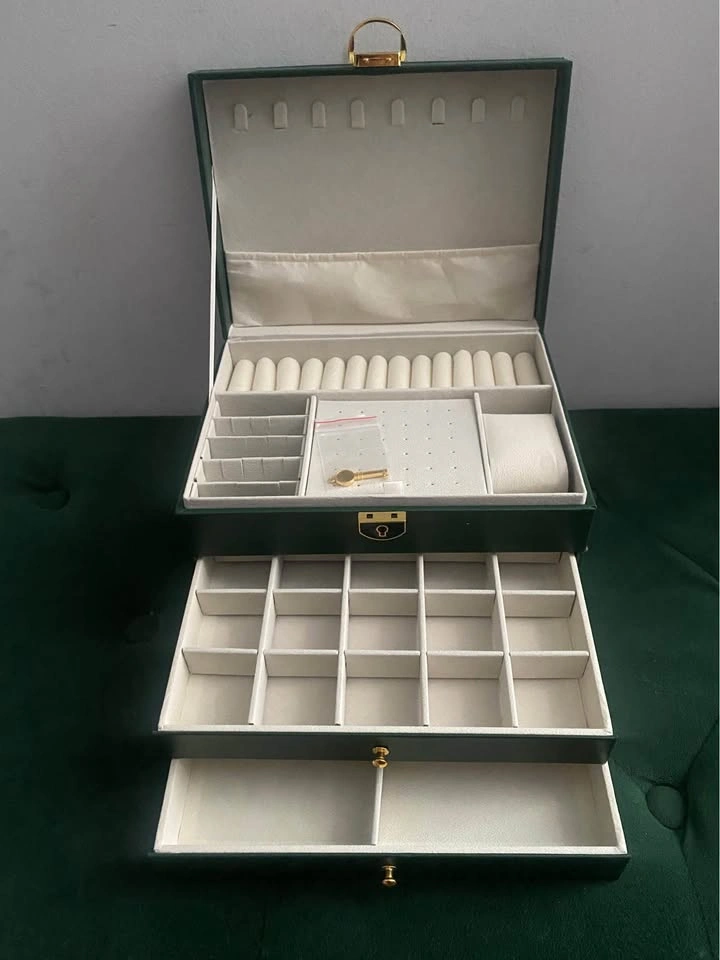 Green Multi-Layer Jewelry Box with Drawers and Lock - photo 2