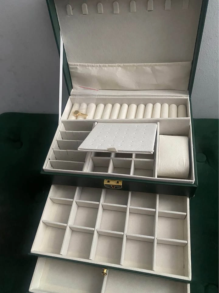 Green Multi-Layer Jewelry Box with Drawers and Lock - photo 3
