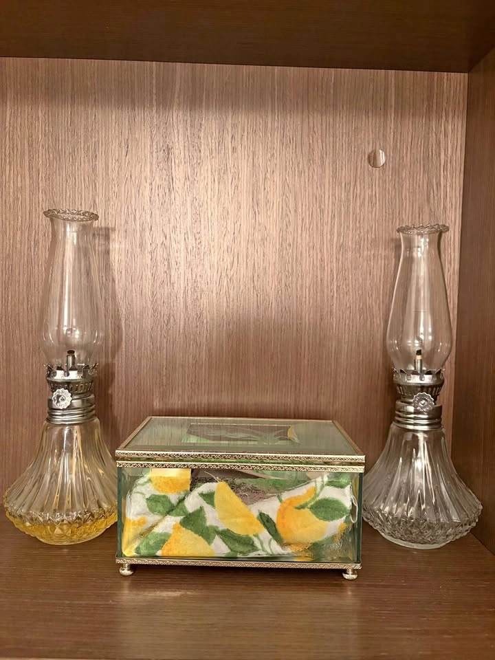 Vintage Glass Oil Lamps & Decorative Box Set