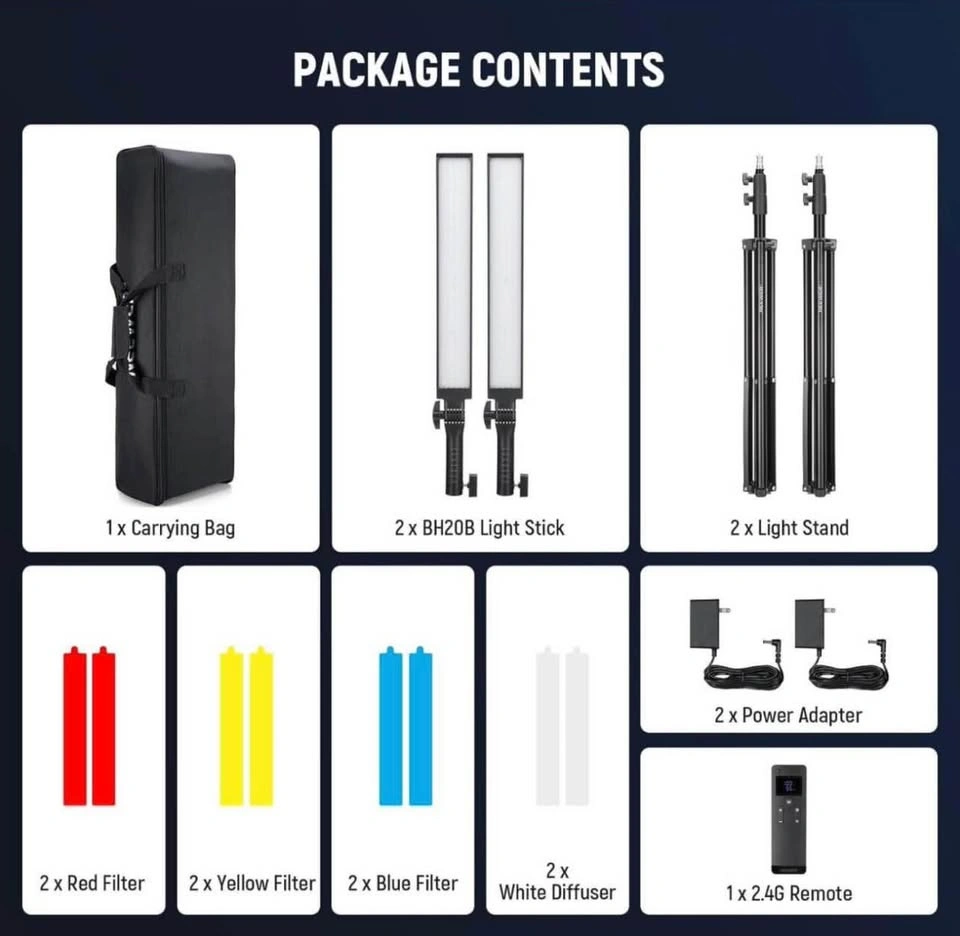 Neewer BH20B Light Sticks Kit with Stands and Bag - photo 3