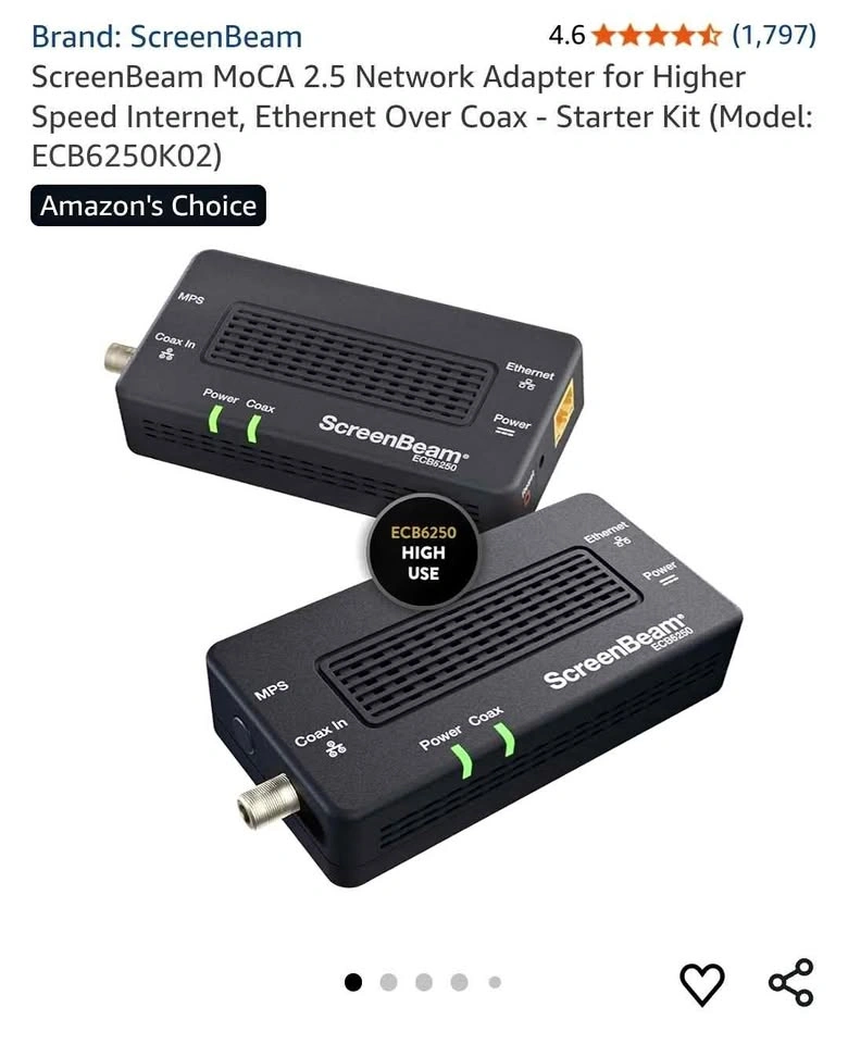 ScreenBeam MoCA 2.5 Network Adapter Starter Kit (ECB6250K02)
