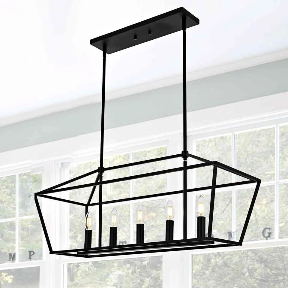 MELUCEE Farmhouse Chandeliers for Dining Rooms Black, 5-Light Pe