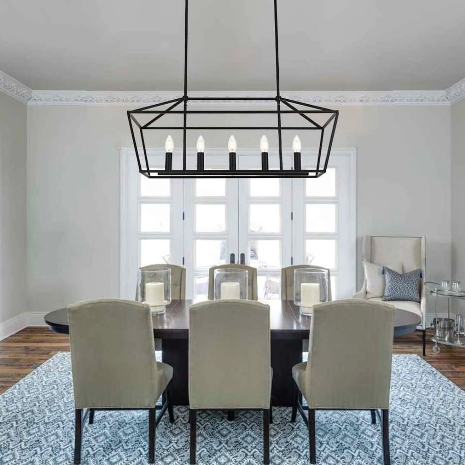 MELUCEE Farmhouse Chandeliers for Dining Rooms Black, 5-Light Pe - photo 3
