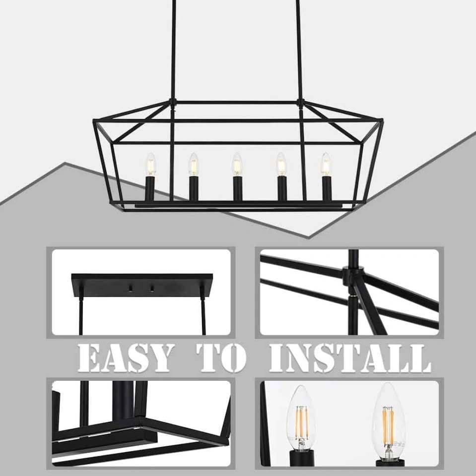 MELUCEE Farmhouse Chandeliers for Dining Rooms Black, 5-Light Pe - photo 5