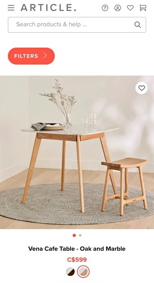 Vena Cafe Marble Top Solid Wood Table - Article