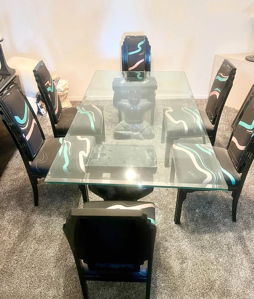 Modern Glass Dining Table Set with 6 Chairs