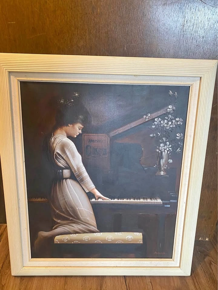 Lady Playing the Piano Framed Oil Painting by David Paragol