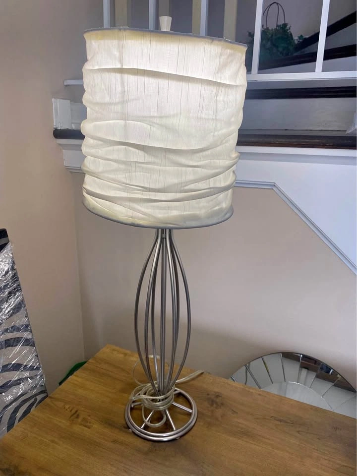 Silver Lamp with White Fabric Shade 26.5” h