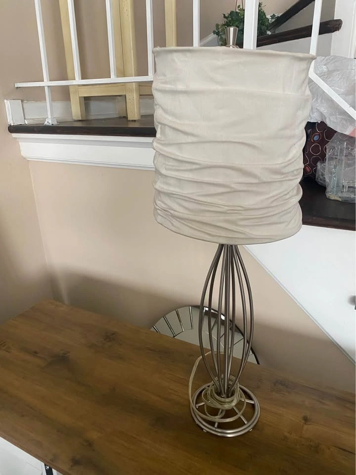Silver Lamp with White Fabric Shade 26.5” h - photo 2