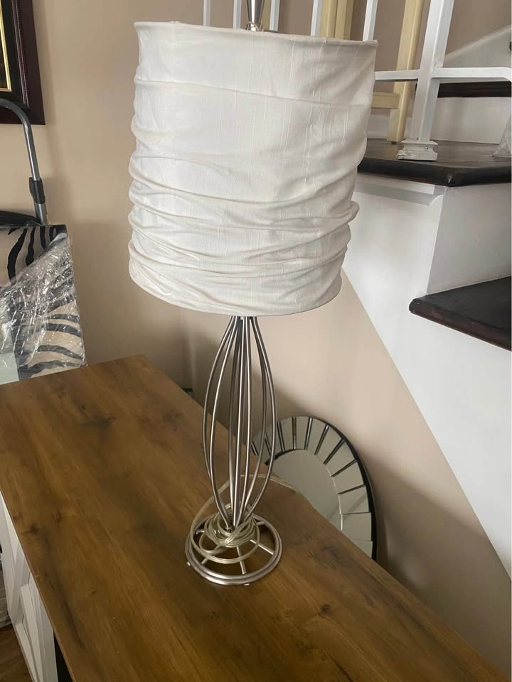 Silver Lamp with White Fabric Shade 26.5” h - photo 3