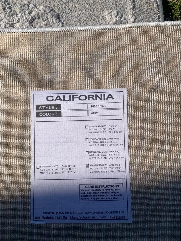 Large Grey Area Rug (about 8’x10’) - photo 3