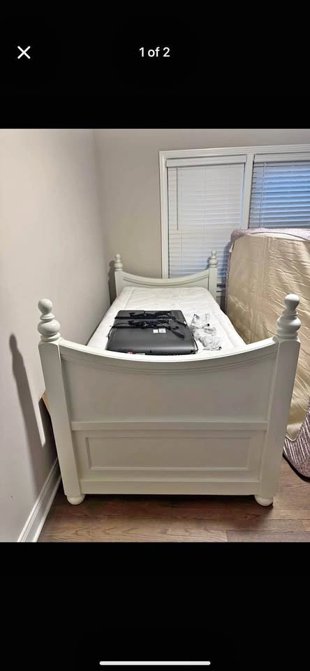 White Pottery Barn Wood Twin Bed Frame with Trundle