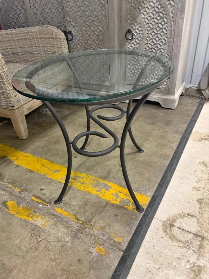 Glass and Wrought Iron Side Table