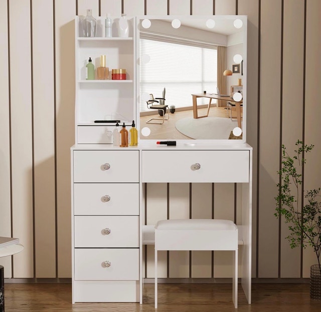 Storage Vanity Set - LED Mirror & 5 Drawers