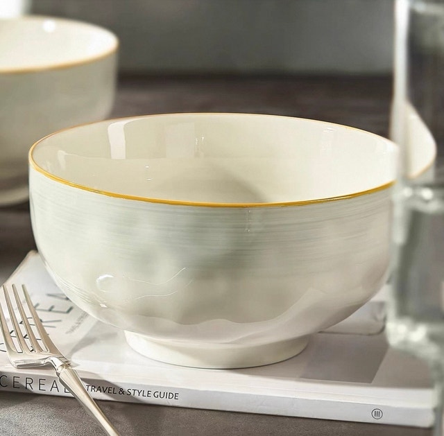 Pair of 8” Ceramic Soup/Noodle Bowls - High Capacity (Set of 2)