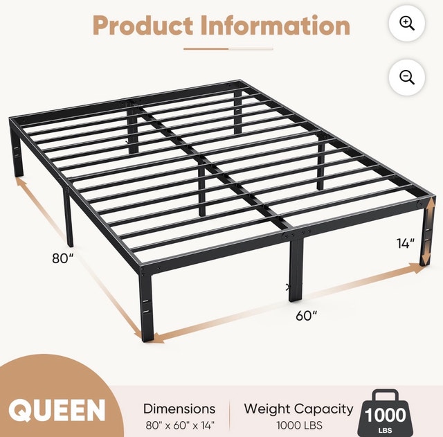 Queen Size Metal Platform Bed Frame - Car-Friendly & Easy Setup - photo 3