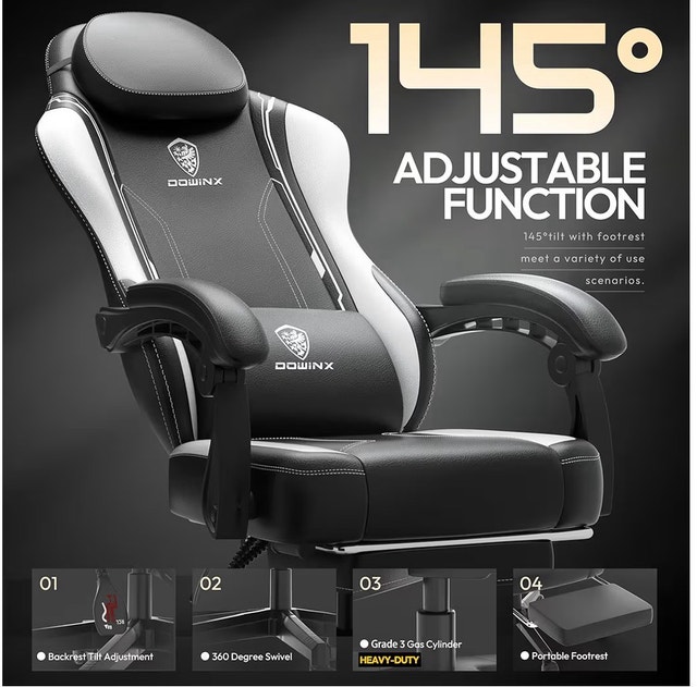 Dowinx Gaming Chair with Footrest - Like New (White/Black) - photo 3