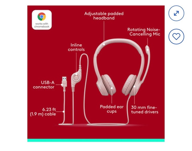 Logitech H390 Wired USB Headset - Rose (Like New) - photo 2