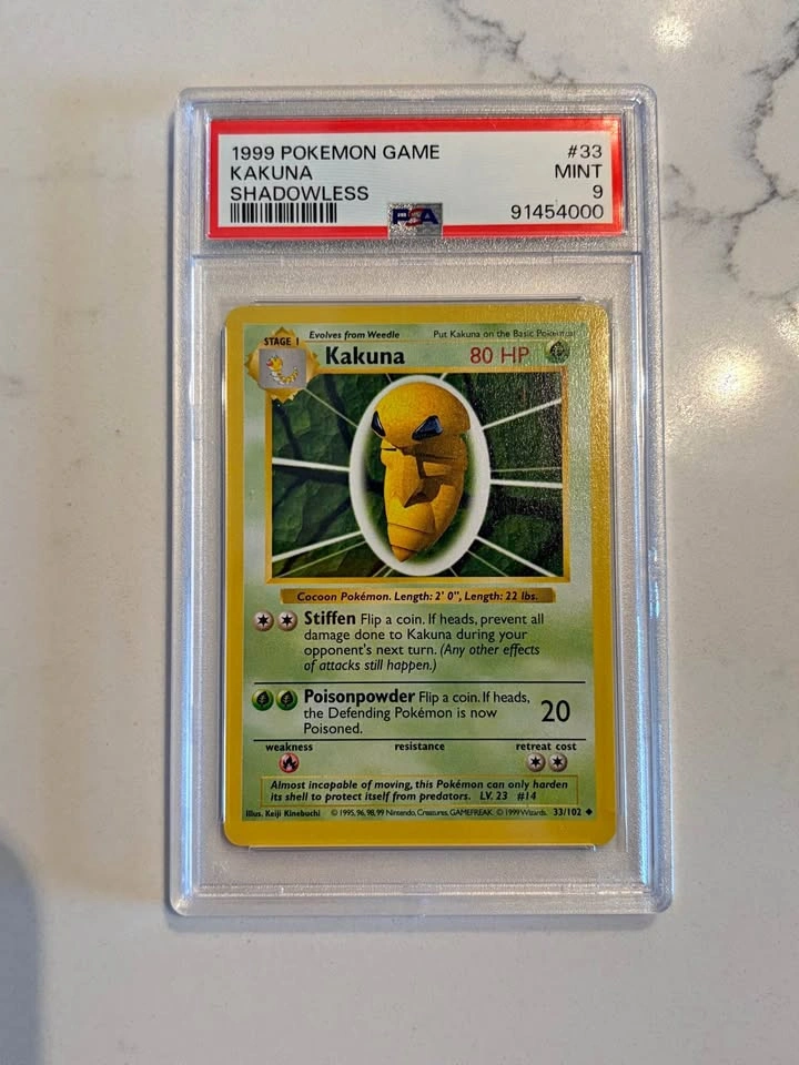 🔥 PSA 9 Shadowless Kakuna #33 — Vintage 1999 Pokémon