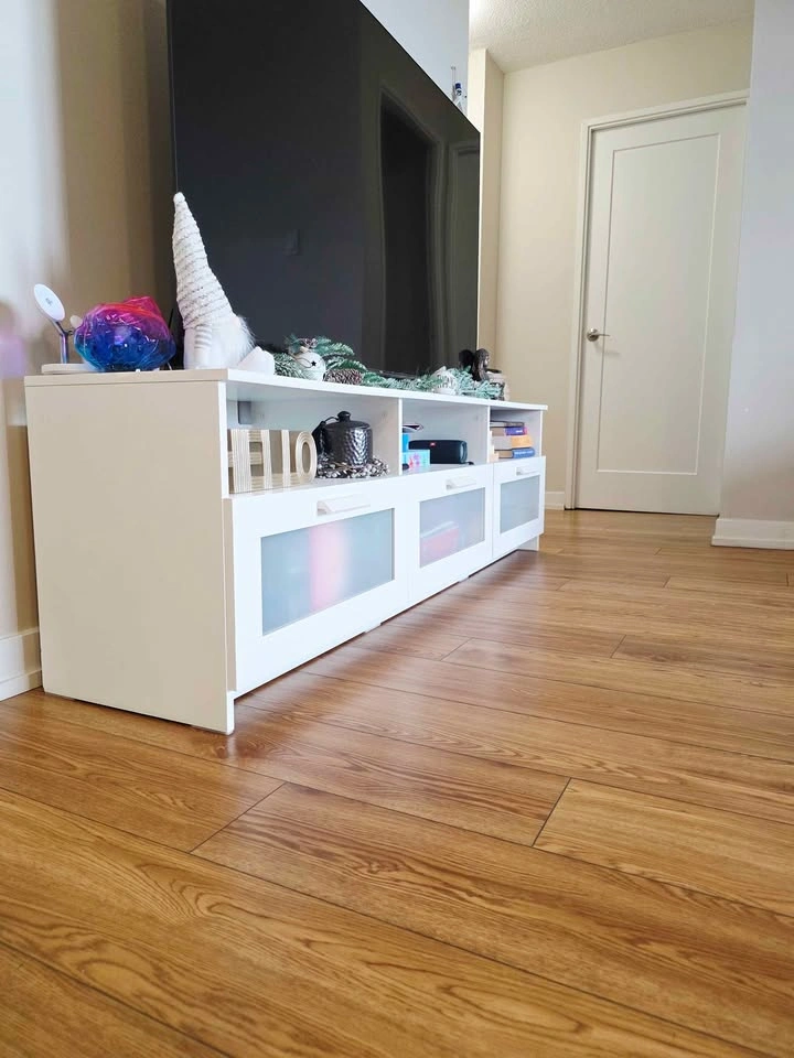 White TV Stand Media Console Frosted Glass Doors - photo 2