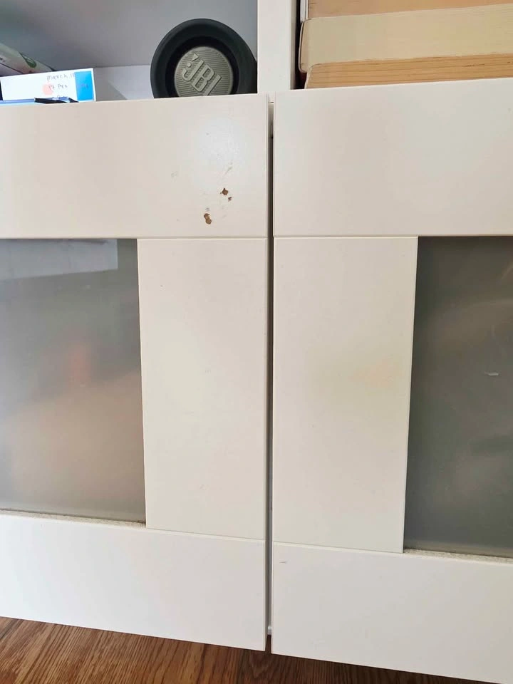 White TV Stand Media Console Frosted Glass Doors - photo 3