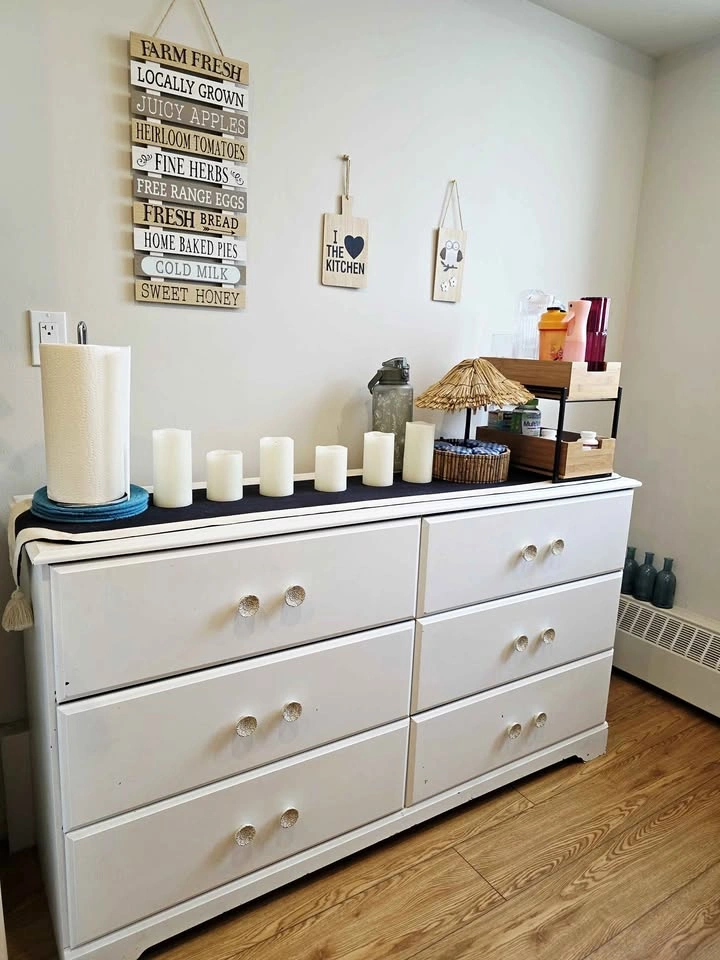 White dresser for sale, decor not included
