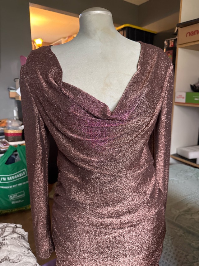 Bronze Long Sleeve Drape Neck Dress - Medium