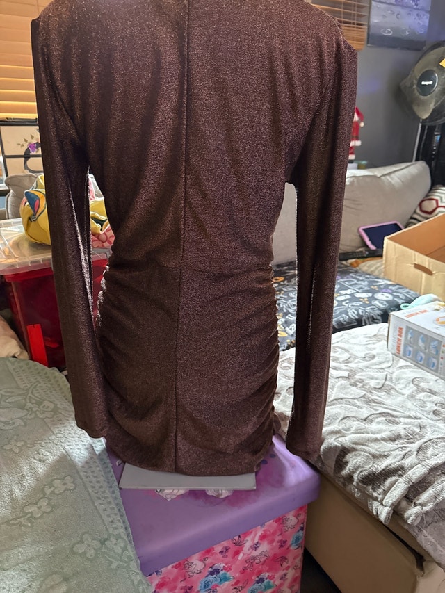 Bronze Long Sleeve Drape Neck Dress - Medium - photo 2