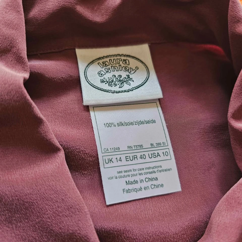 100% Silk Dusty Rose Plum Mauve Long Sleeve Button Up Blouse Lau - photo 3