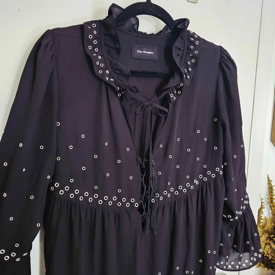 The Kooples XS Black Grommet Eyelet Ruffle Mini Dress - photo 2