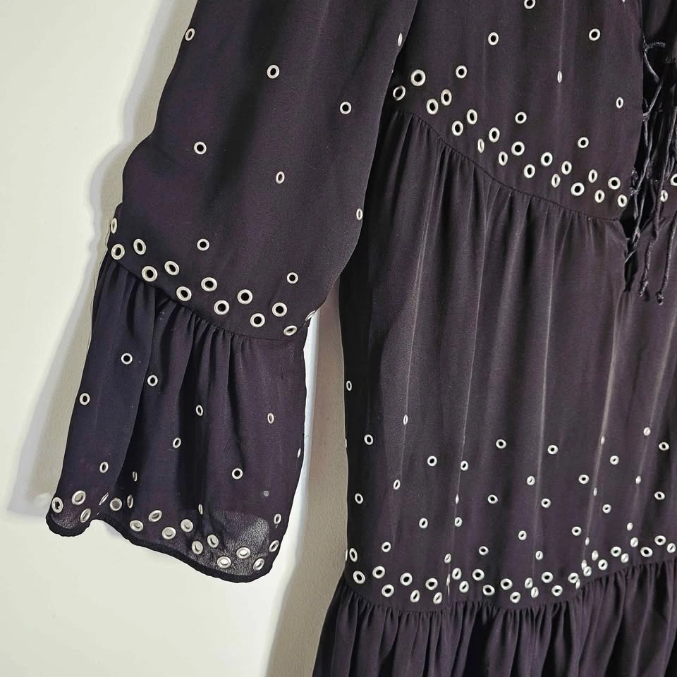 The Kooples XS Black Grommet Eyelet Ruffle Mini Dress - photo 4