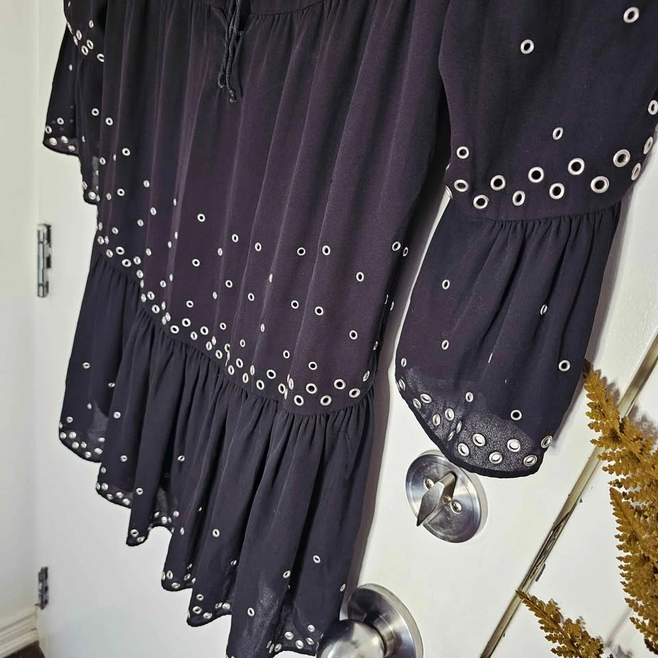 The Kooples XS Black Grommet Eyelet Ruffle Mini Dress - photo 5
