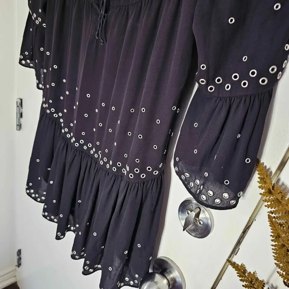 The Kooples XS Black Grommet Eyelet Ruffle Mini Dress - photo 5