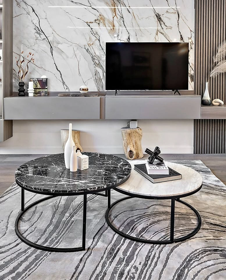 2 Modern Real Marble Nesting Tables