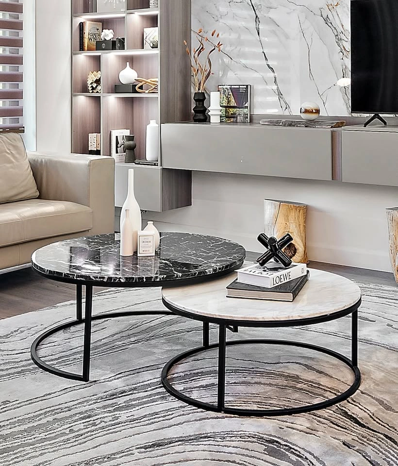 2 Modern Real Marble Nesting Tables - photo 3