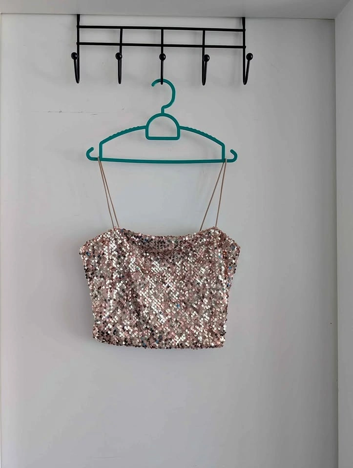 Garage Rose Gold Sequin Crop Top - Size S/P (Small)