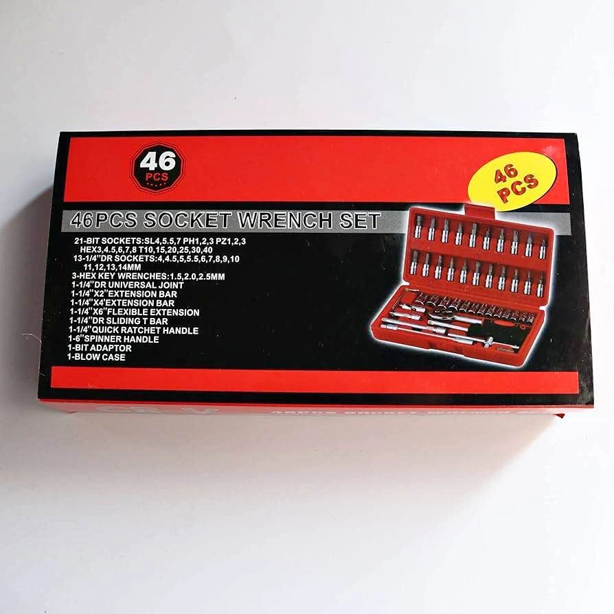46 Pcs 1/4" Drive Socket Ratchet Wrench Set w/ Case