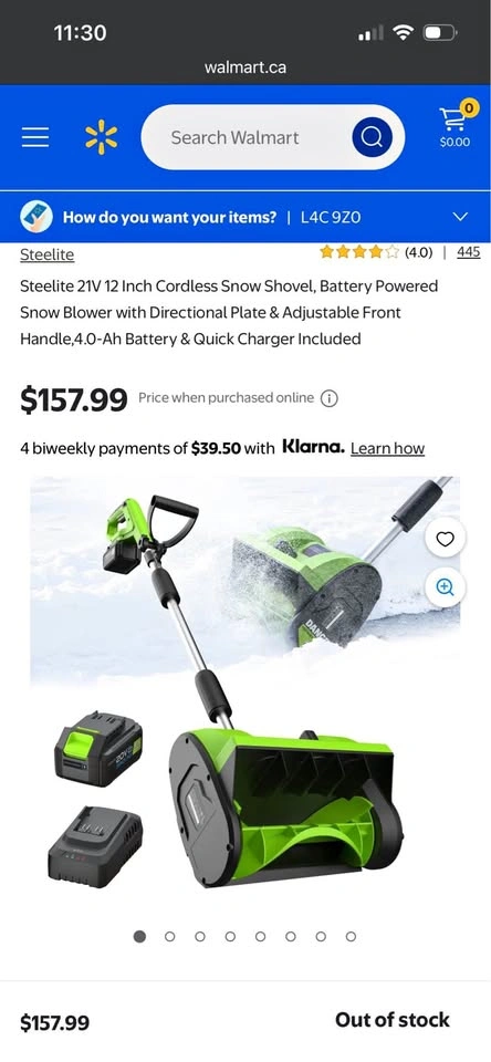 NEW Steelite 20V Cordless Electric Snow Shovel - 12" Power Blowe