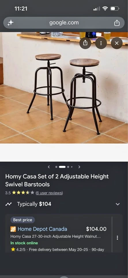 Homycasa Set of 2 Swivel Barstools Adjustable Height-Vintage Bro