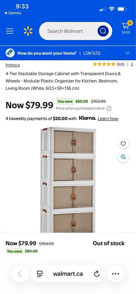 Intexca 4-Tier Stackable Storage Cabinet w/ Wheels