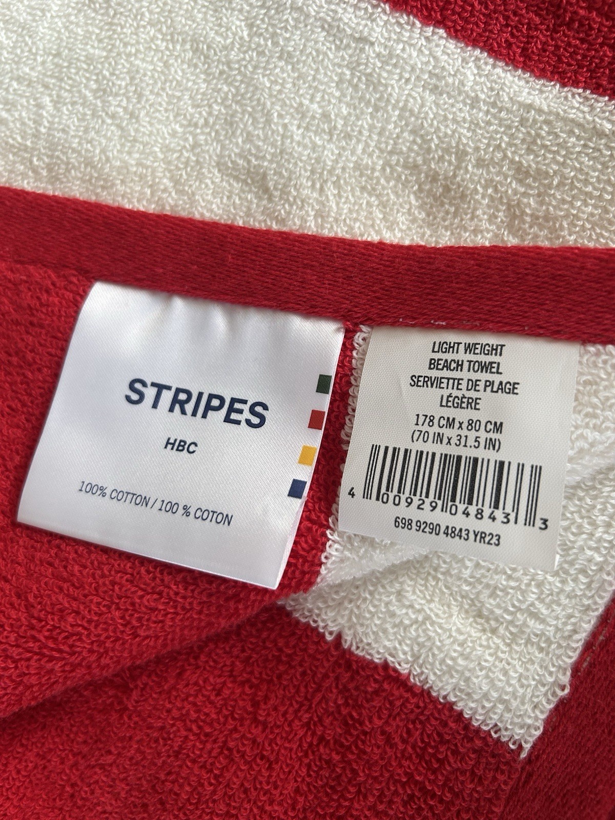 HBC Stripes Red/White Cotton Beach Towel - photo 5