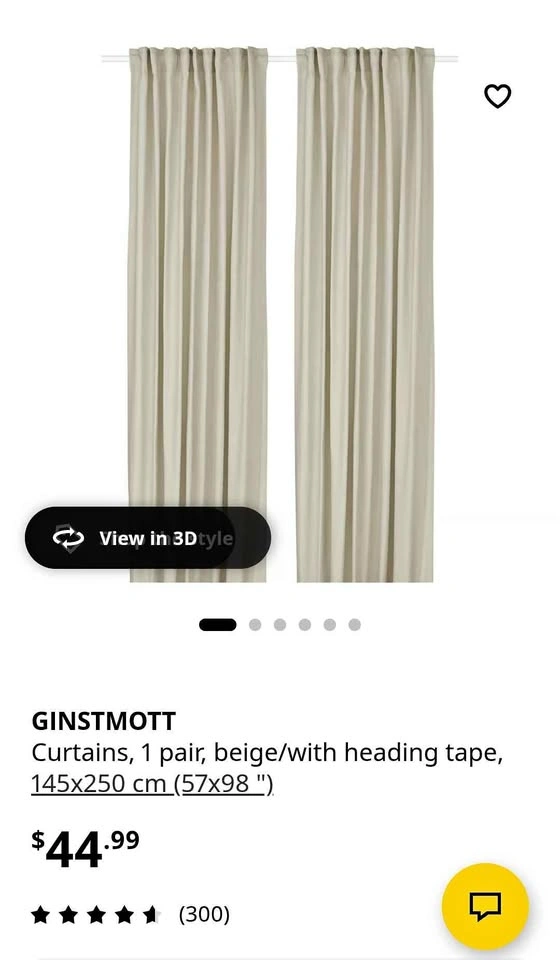 Ikea Beige Curtains with Curtain Rod