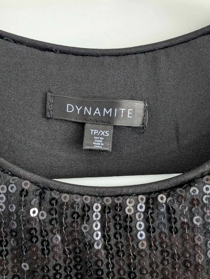 Dynamite Black Sequin Top with Shoulder Pads (XS) - Fits like S - photo 4