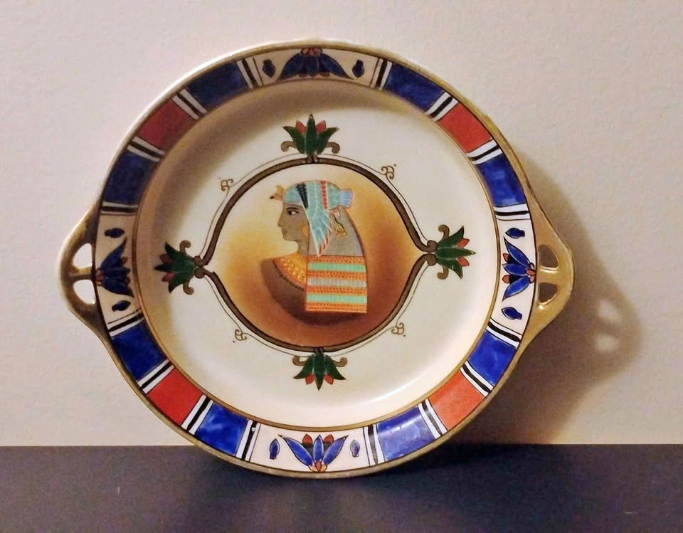 7½" Egyptian Two Handled Figural Bowl/Dish Hand Painted • Nippon