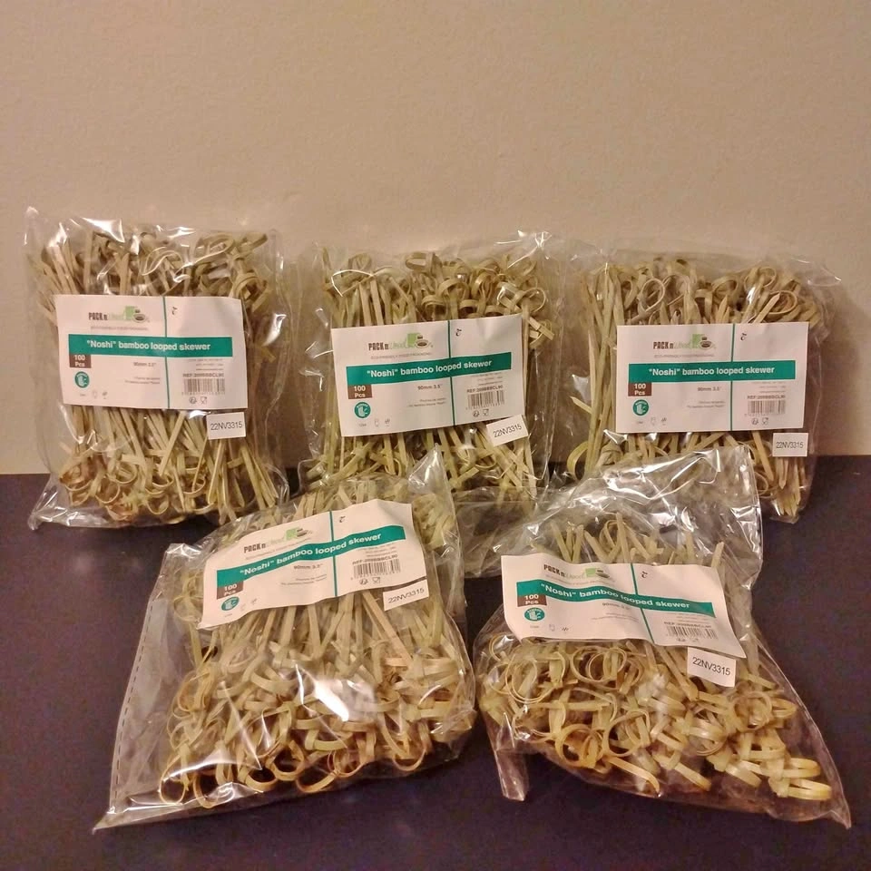 5 x 100pcs Noshi Bamboo Looped Skewers 90mm / 3½"
